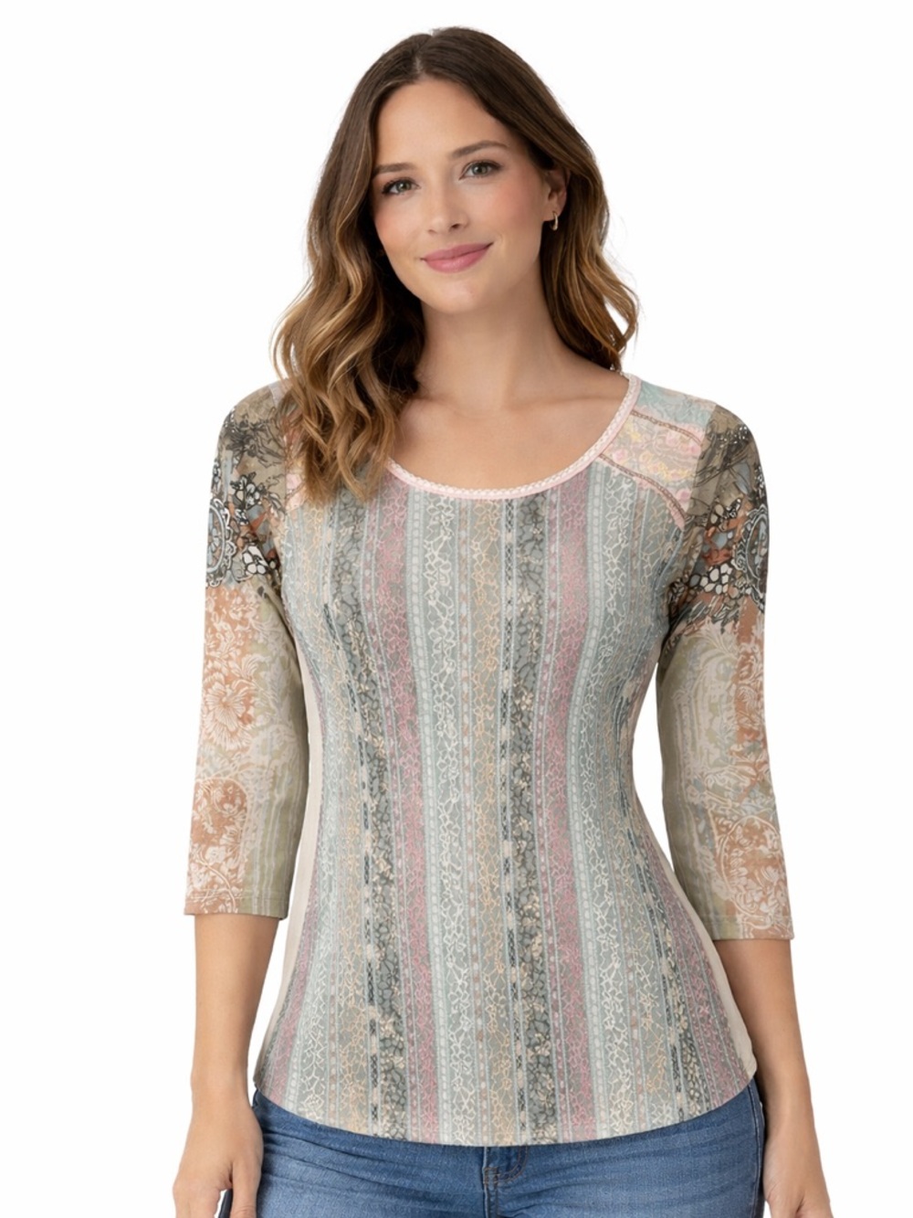 Vintage Edista Patchwork Lace Stripe Top Y2K Boho Cottagecore USA Medium